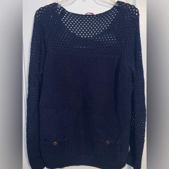 Lilly Pulitzer Sweaters - Lilly Pulitzer Like New XL Navy Kristen Crochet Sweater Pullover Supima cotton